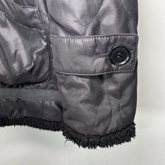 BCBG MAXAZRIA Barrett Quilted Full Zip Jacket Womens Large Black Faux Fur Hood - Picture 5 of 14